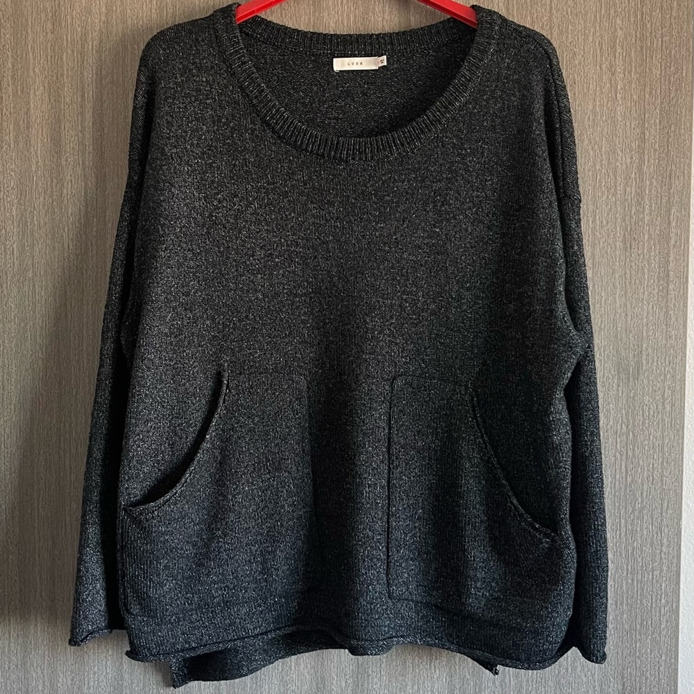 Lush Oversized Sweater - Double Pockets & Distressed - Size Large